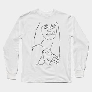 Beautiful woman minimal one line art Long Sleeve T-Shirt